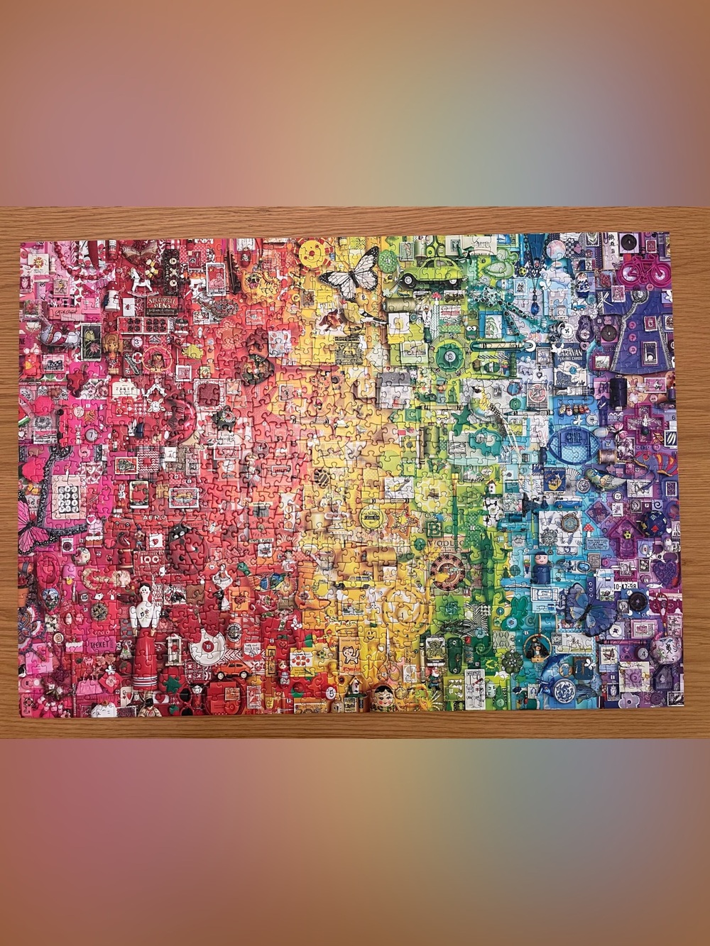 Cobble Hill 1000 Piece Rainbow Collage Puzzle Complete w/ Poster